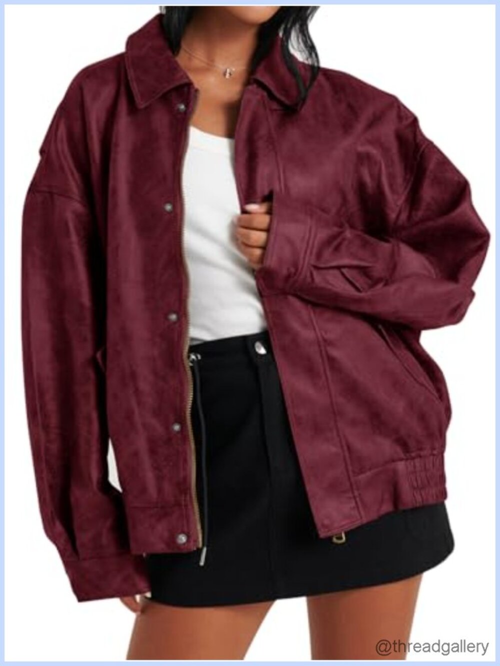 Oversized Faux Leather Zip Up Bomber Jacket Trendy Motorcycle Coat